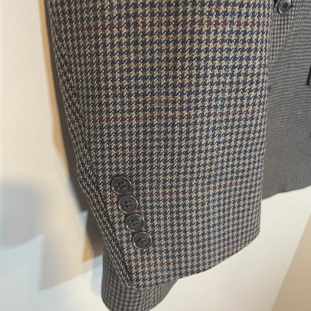 Racquet Club Mens Houndstooth Blazer Sport Coat‎ Wool Two Button 46R Colorful